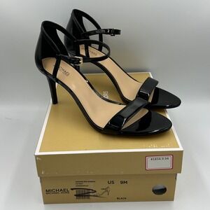 Michael‎ Kors Simone Mid Sandal Patent Heels Black Size 9M NIB
